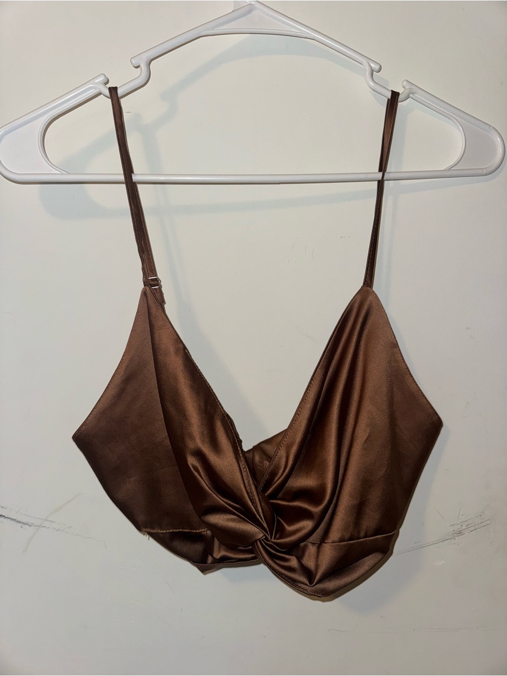 Twist-Front Satin Crop Cami Top - Brown